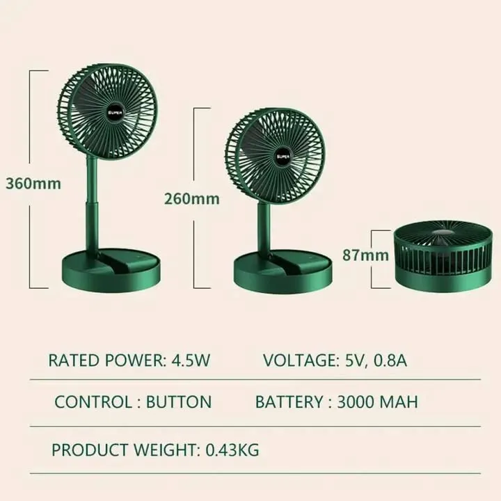 Ventilateur de bureaux ajustable rechargeable avec câble de charge