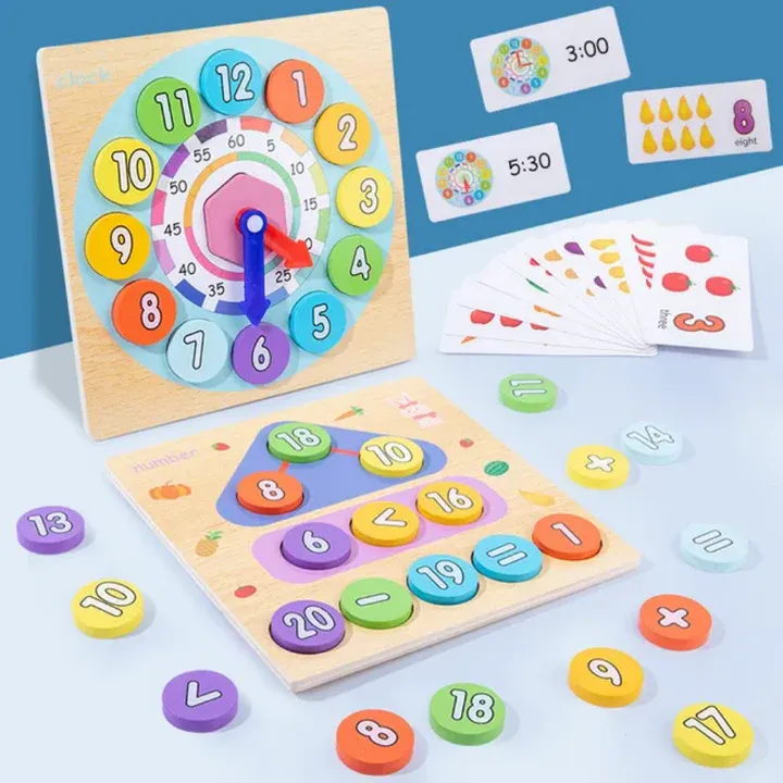 Horloge numérique d'apprentissage et d'éducation deux en un en bois pour enfants