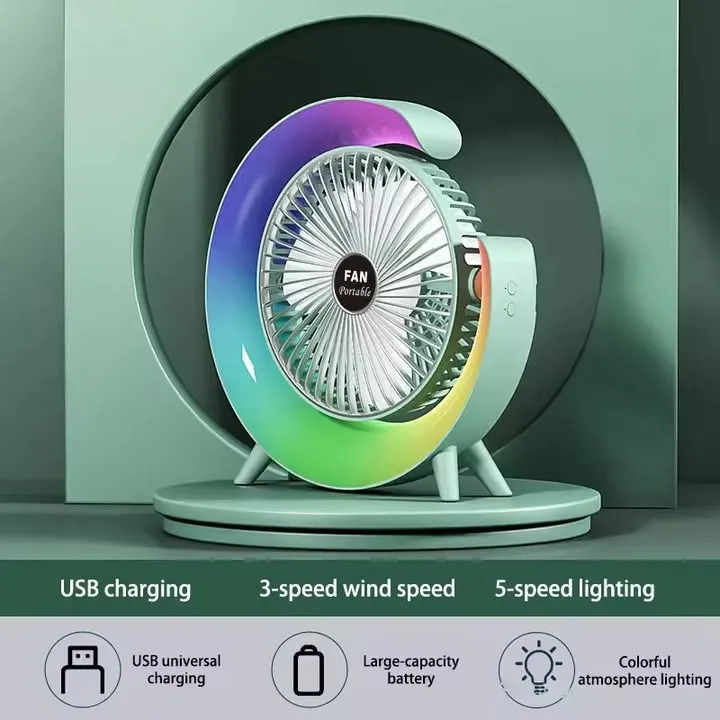 Ventilateur De Bureau Portable Coloré Avec Lumière LED