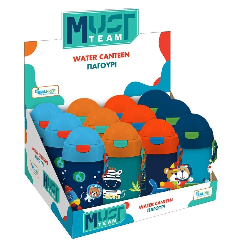 Gourde à eau Must Team Boy en plastique pour maternelle 500 ml avec paille 4 modèles