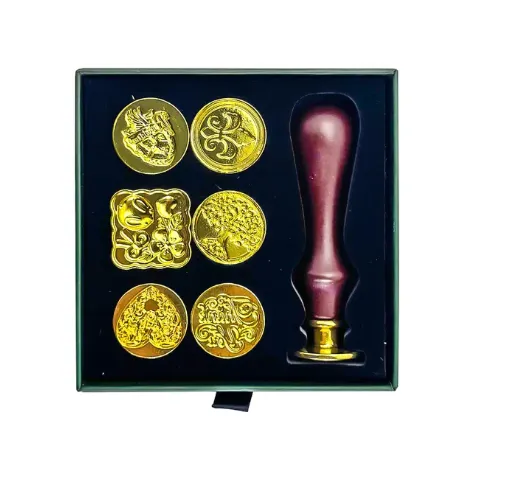 Coffret Sceaux de Cire Premium – 6 Tampons Interchangeables & Manche Bois