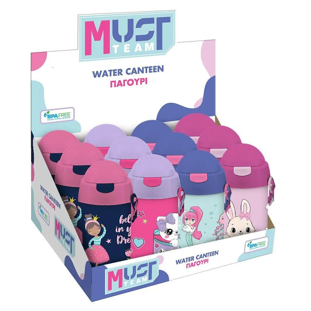 Gourde à eau en plastique pour filles, 500 ml, avec paille, 4 modèles