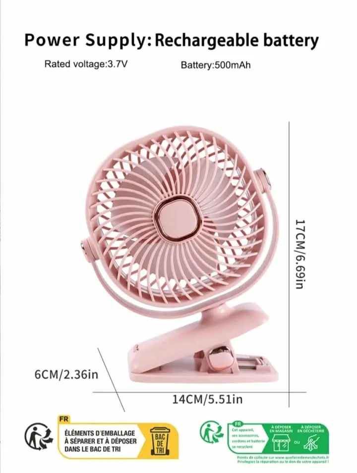 Ventilateur à pince - Ventilateur rechargeable