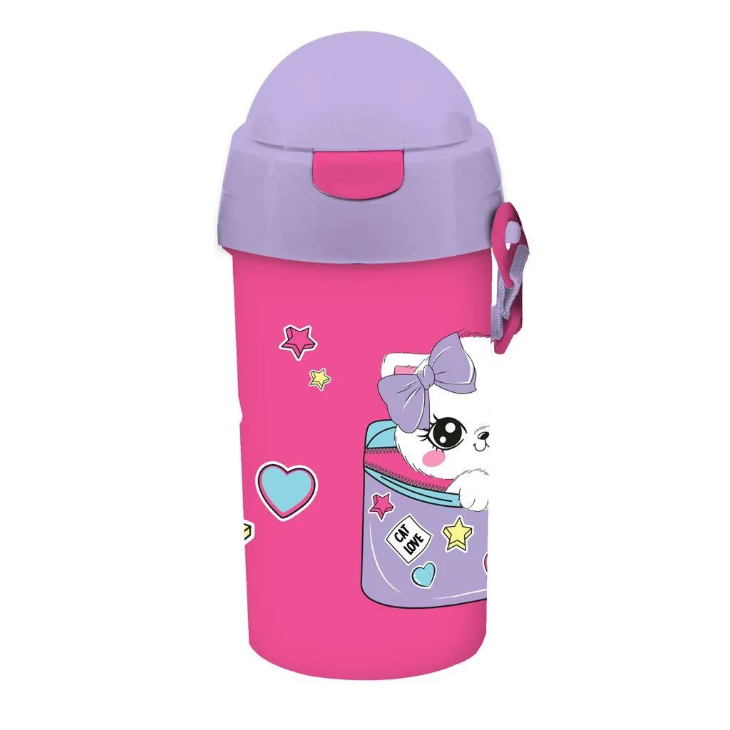 Gourde à eau en plastique pour filles, 500 ml, avec paille, 4 modèles