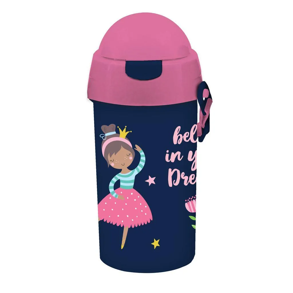 Gourde à eau en plastique pour filles, 500 ml, avec paille, 4 modèles