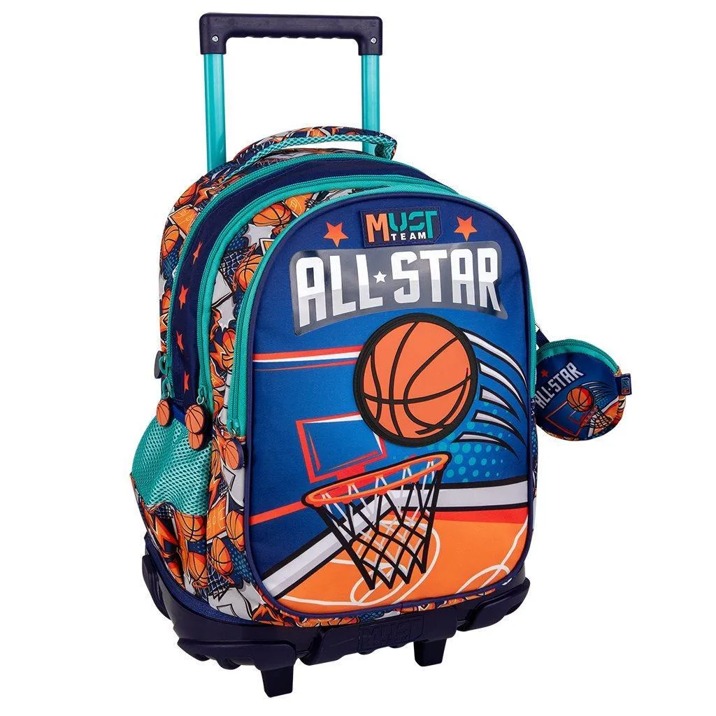 Sac à dos d'école à roulettes Must Team Basketball 3 cases